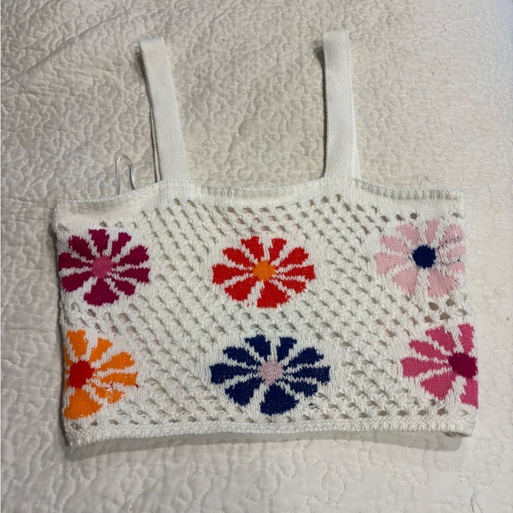 Altar'd State Tops - Altar'd State White Crochet Top with Red Accents